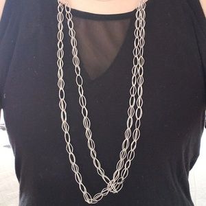 Natasha Long Silver Double-strand Necklace EUC